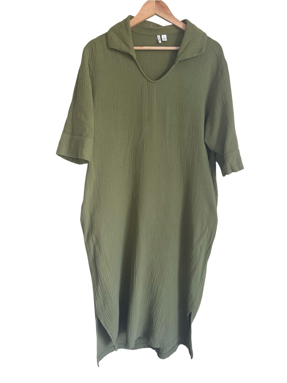 Nordstrom Green Gauze Cotton Tunic Dress Pockets Oversized Size M